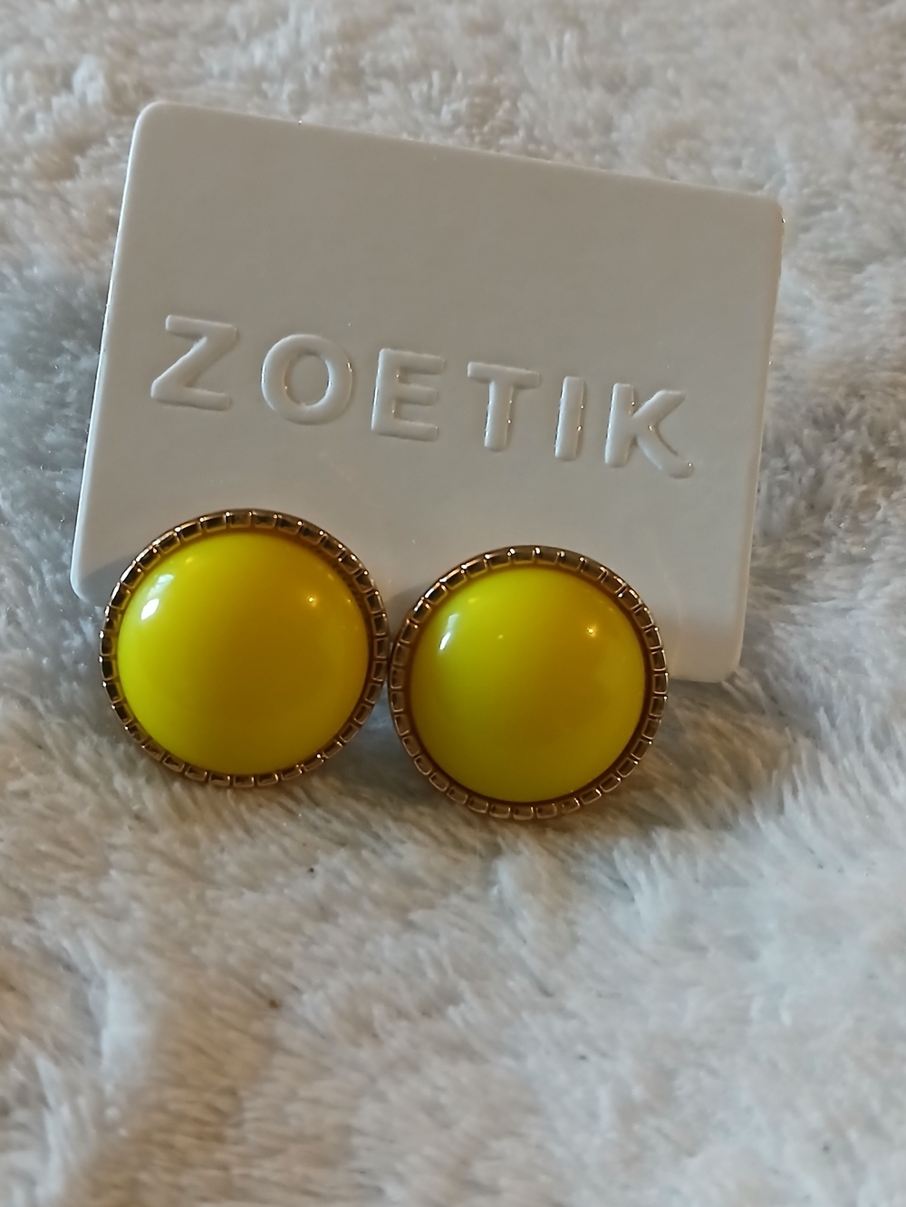 Zoetik Yellow Dome Post Earrings - Yellow + Gold Trim - New On Card